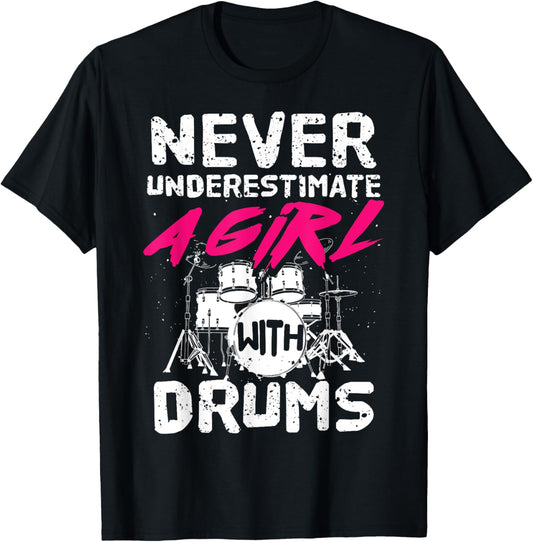 Funny Drummer Art For Girls Women Drumming Drum Set Drummer T-Shirt - T-Shirt | Black