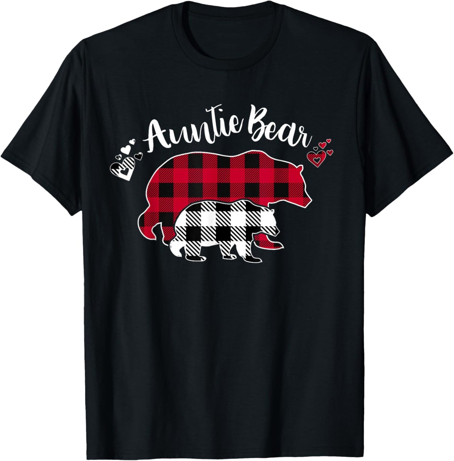 Auntie Bear Red Buffalo Plaid Pajama T-Shirt - T-Shirt | Black