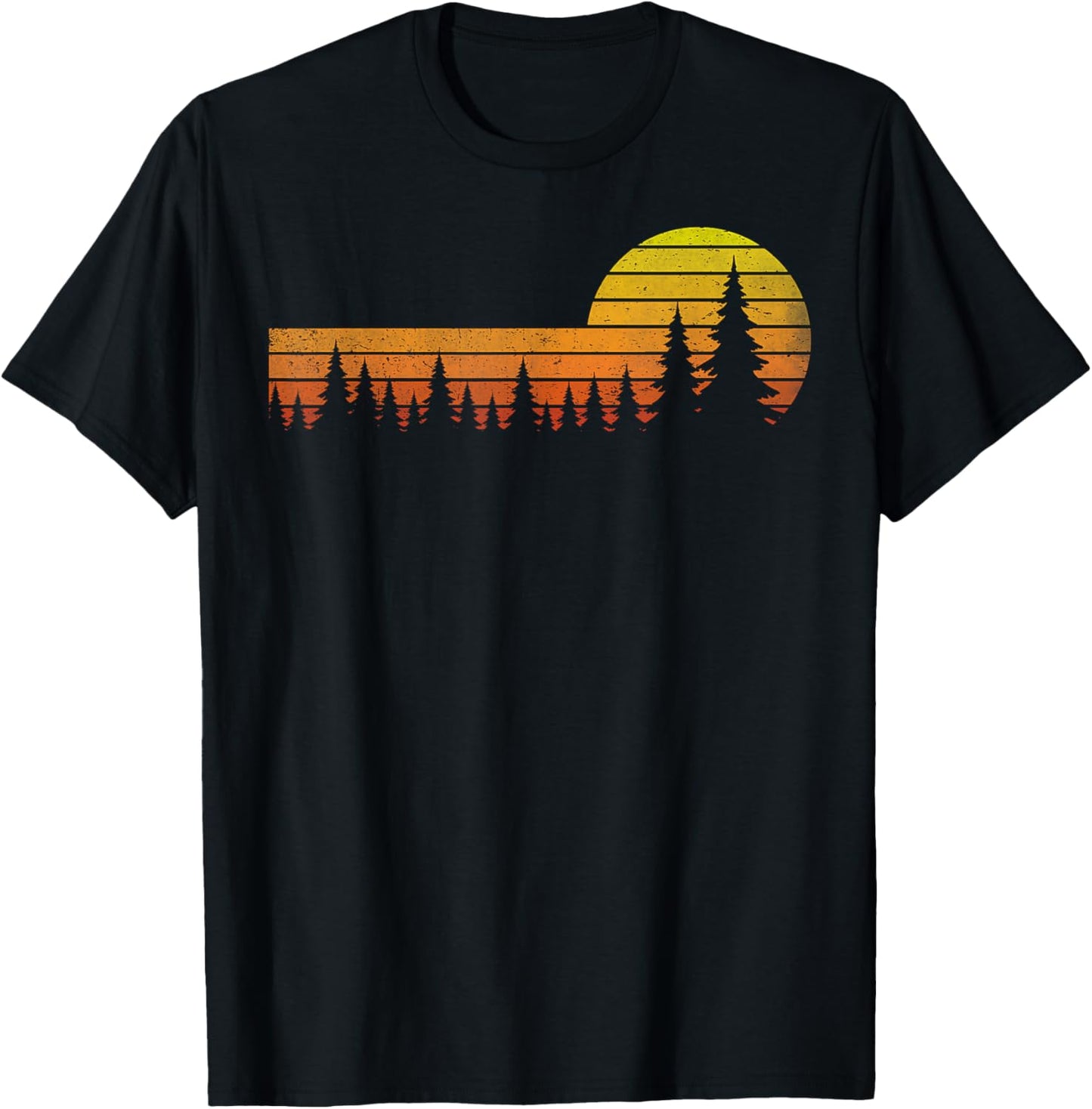 Trees Wildlife Nature Vintage Forest Sunset Man Woman Kids T-Shirt - T-Shirt | Black