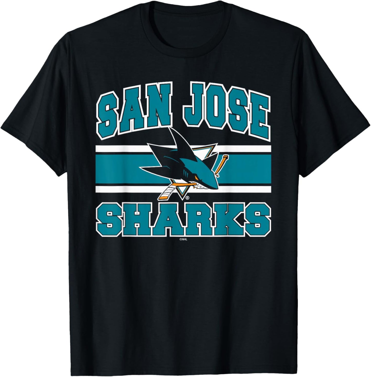 San Jose Sharks Stripe Black Officially Licensed T-Shirt - T-Shirt | Black