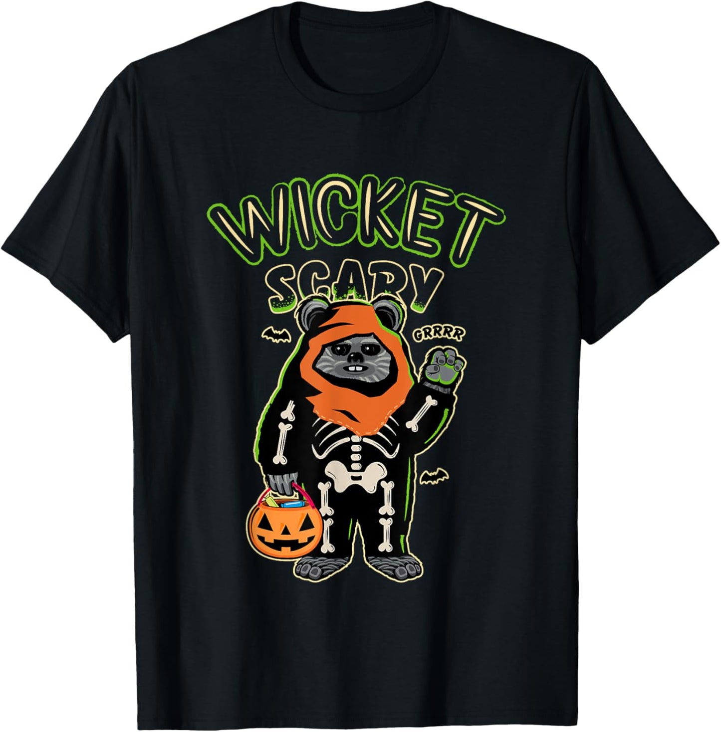 Star Wars Halloween Wicket Scary Ewoks Grrr Big Chest Logo T-Shirt - T-Shirt | Black
