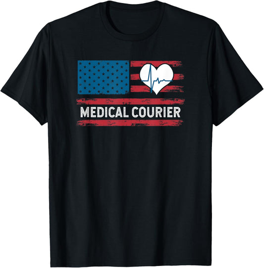 Medical Courier Patriotic USA Flag T-Shirt - T-Shirt | Black