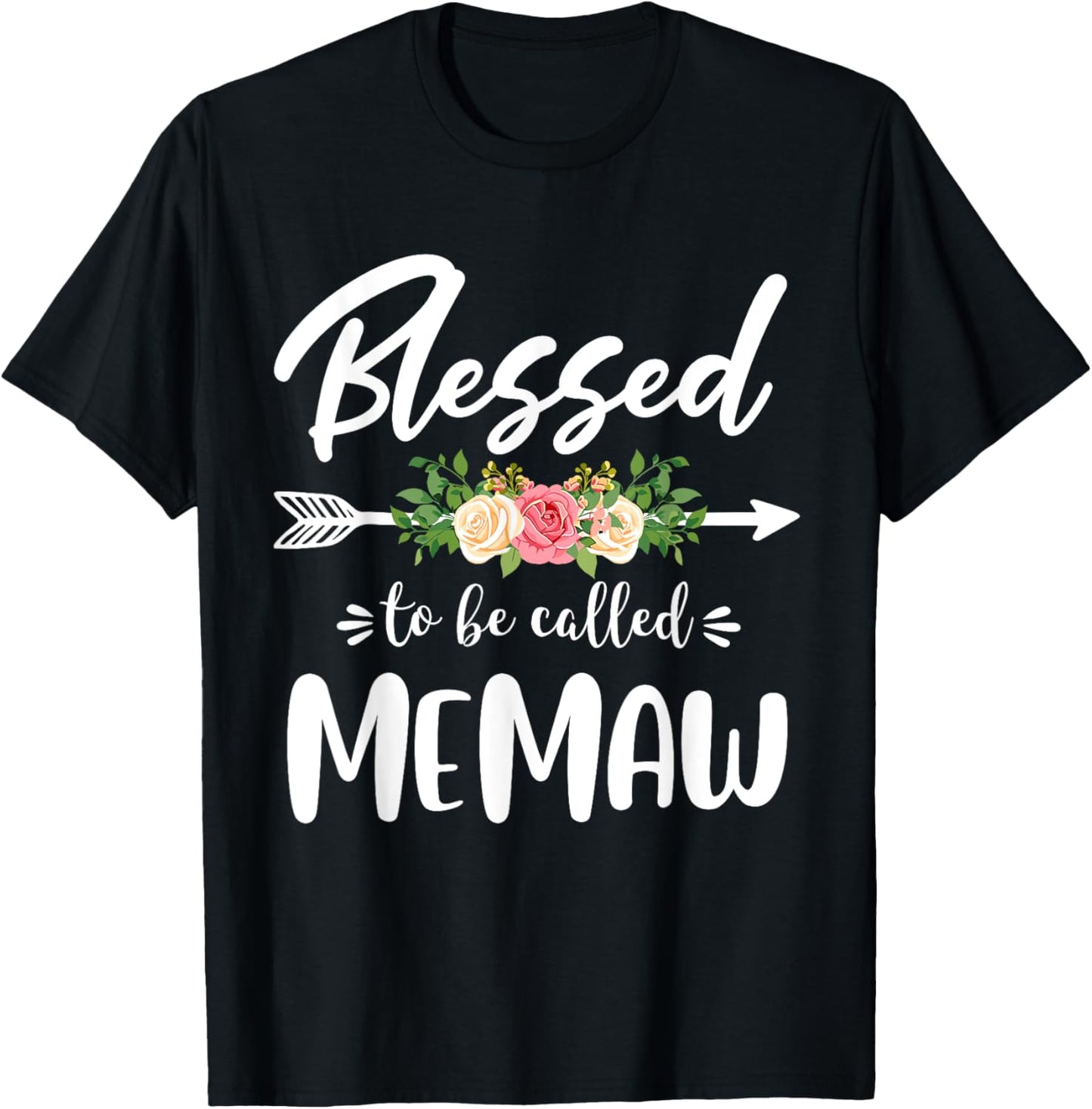 Blessed to be called Memaw Floral Arrow Design Mothers Day T-Shirt - T-Shirt | Black