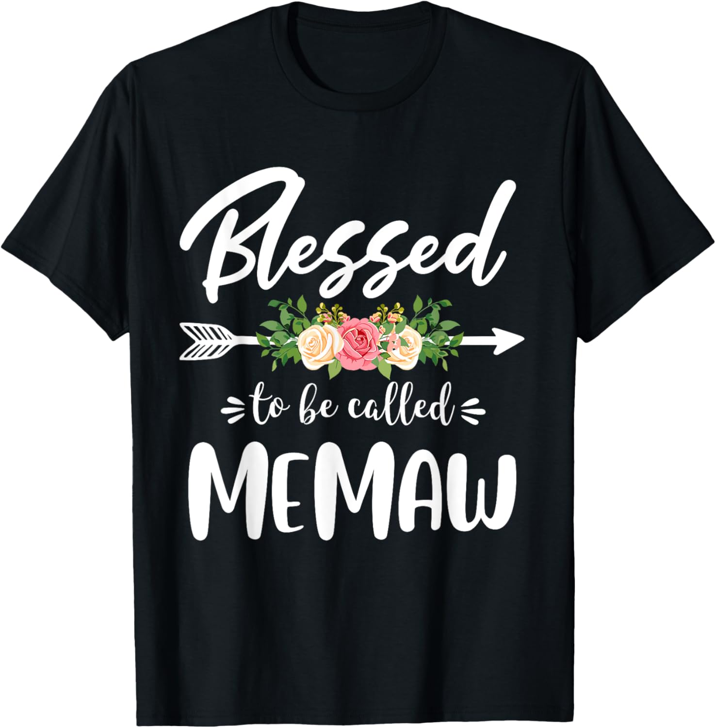 Blessed to be called Memaw Floral Arrow Design Mothers Day T-Shirt - T-Shirt | Black