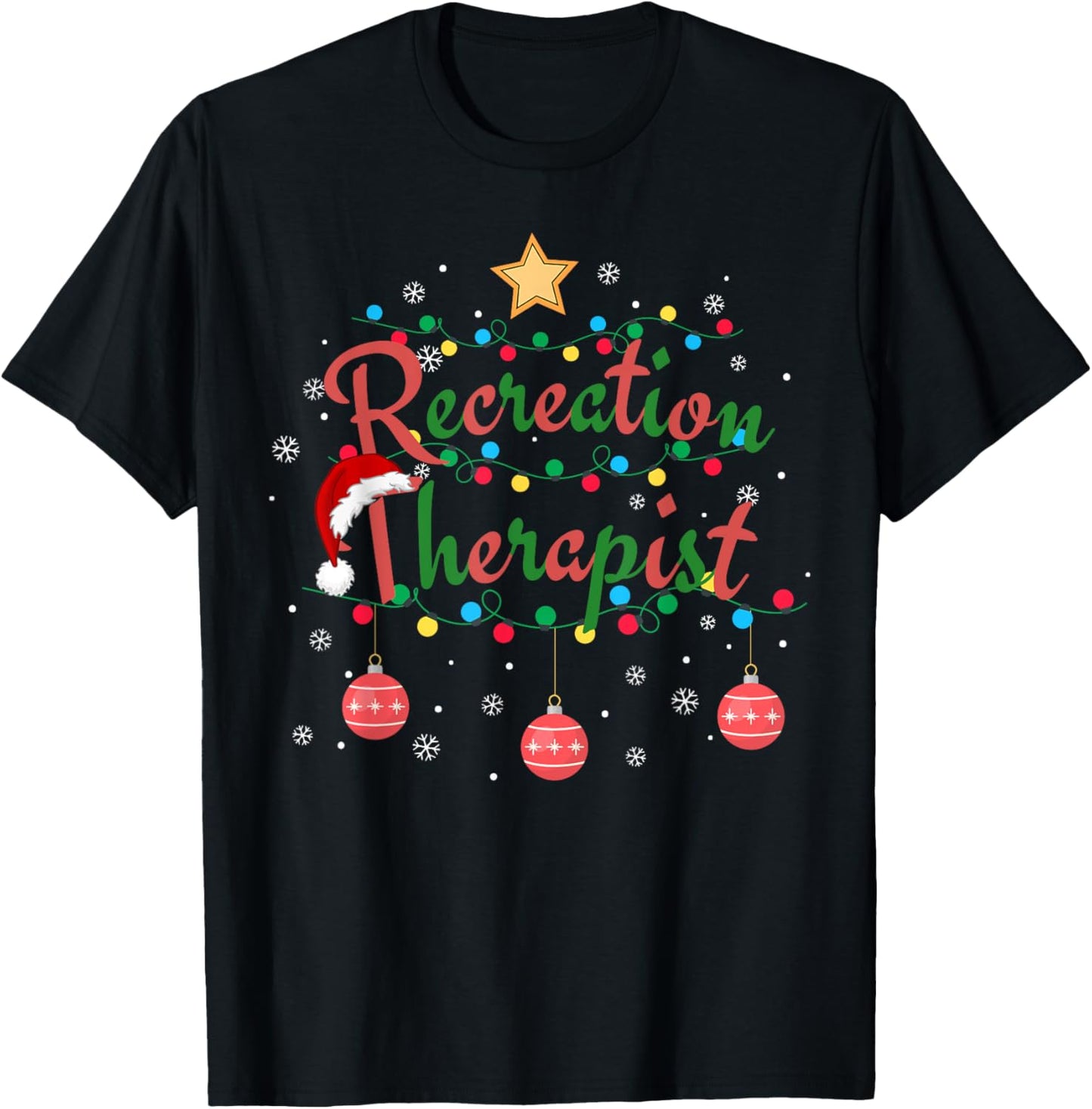 Recreation Therapist Xmas Santa Hat Retro Recreational Therapy for -Adults, Black, Small, Short Sleeve T-Shirt - T-Shirt | Black