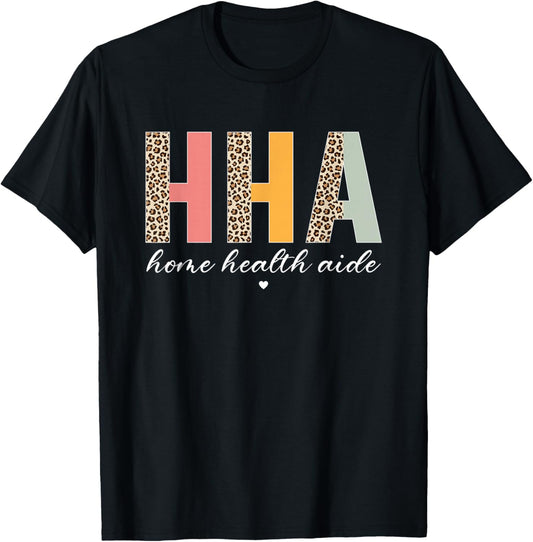HHA Home Health Aide Healthcare Appreciation Retro Leopard T-Shirt - T-Shirt | Black