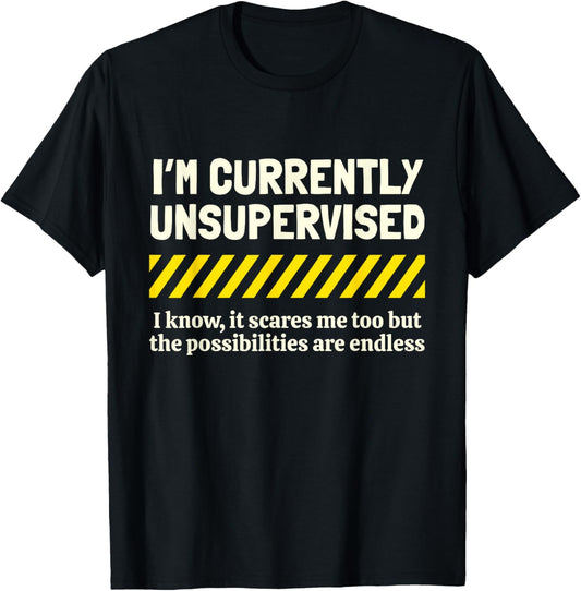 I'm Currently Unsupervised I Know It Novelty Sarcastic Funny T-Shirt - T-Shirt | Black