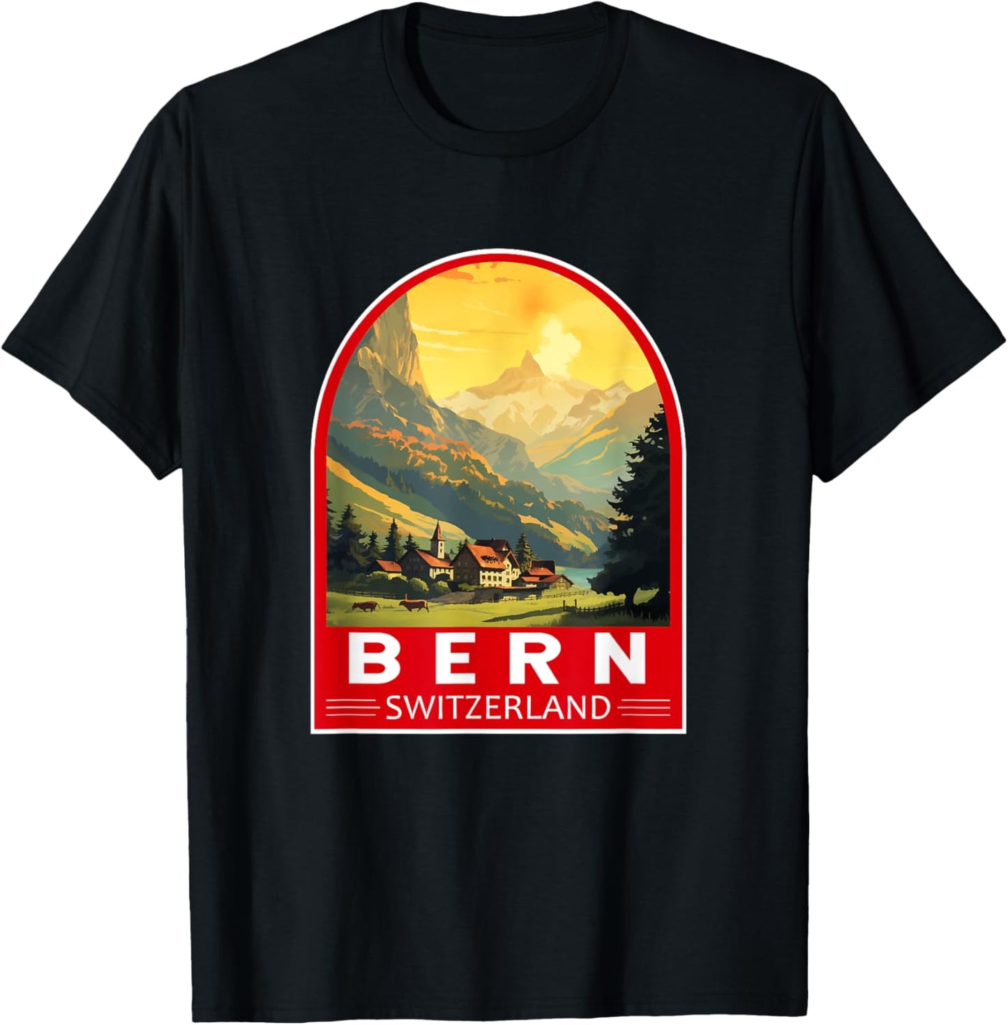 Bern Switzerland Travel Art Emblem Vintage T-Shirt - T-Shirt | Black