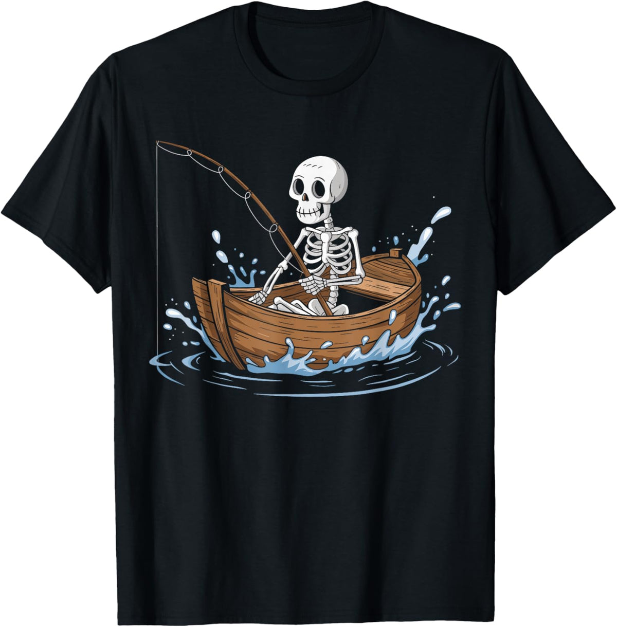 Funny Skeleton Fishing Lovers Spooky Halloween Boat T-Shirt - T-Shirt | Black