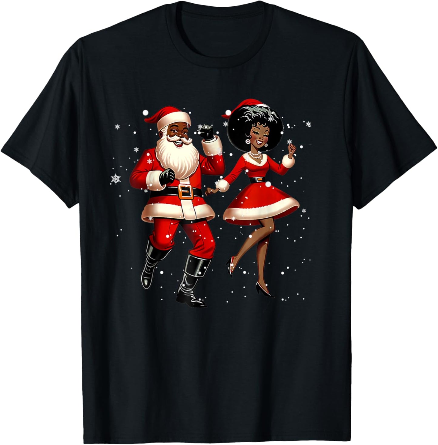 African Santa Mrs Claus Dancing African American Christmas T-Shirt - T-Shirt | Black