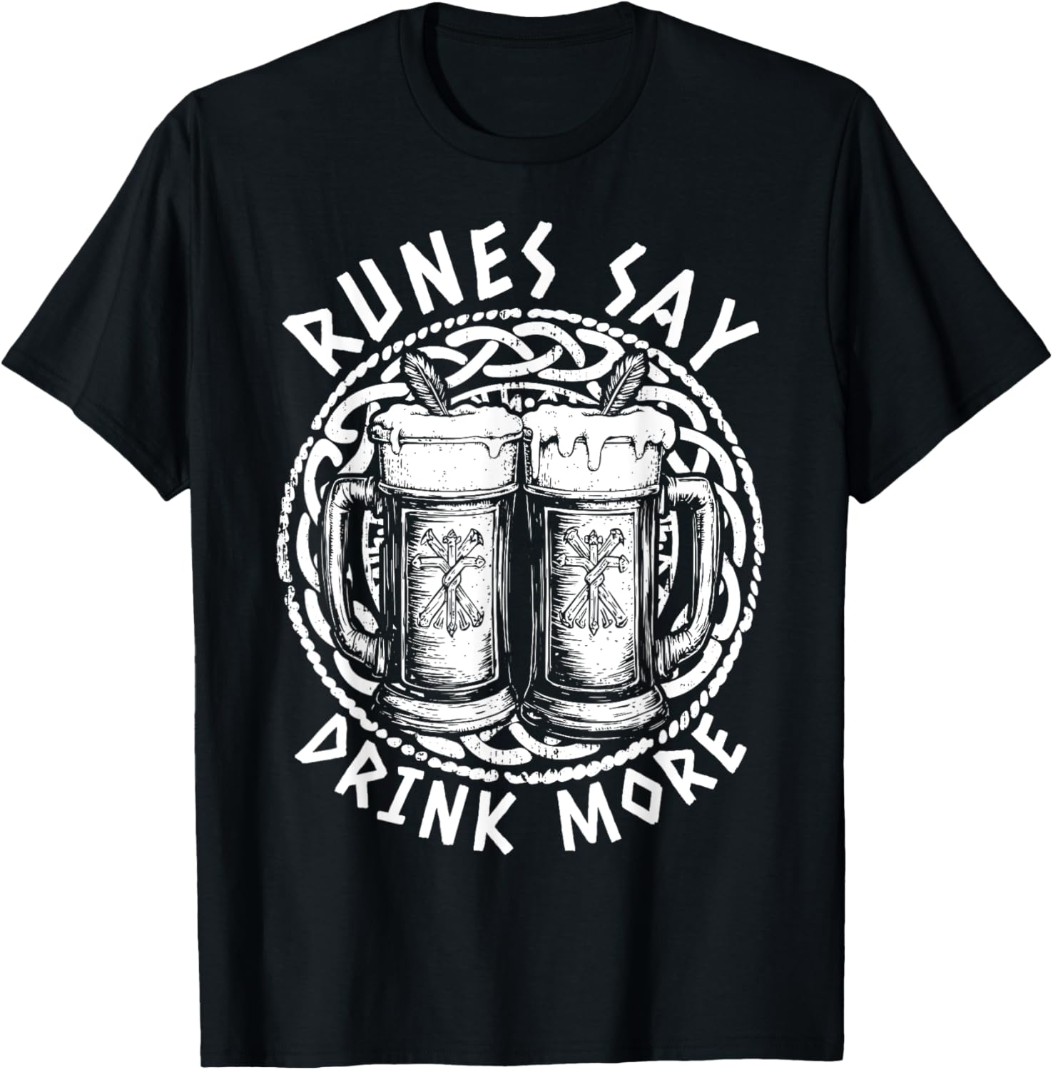 Runes Say Drink More Beer Drinking Rune Funny Viking T-Shirt - T-Shirt | Black