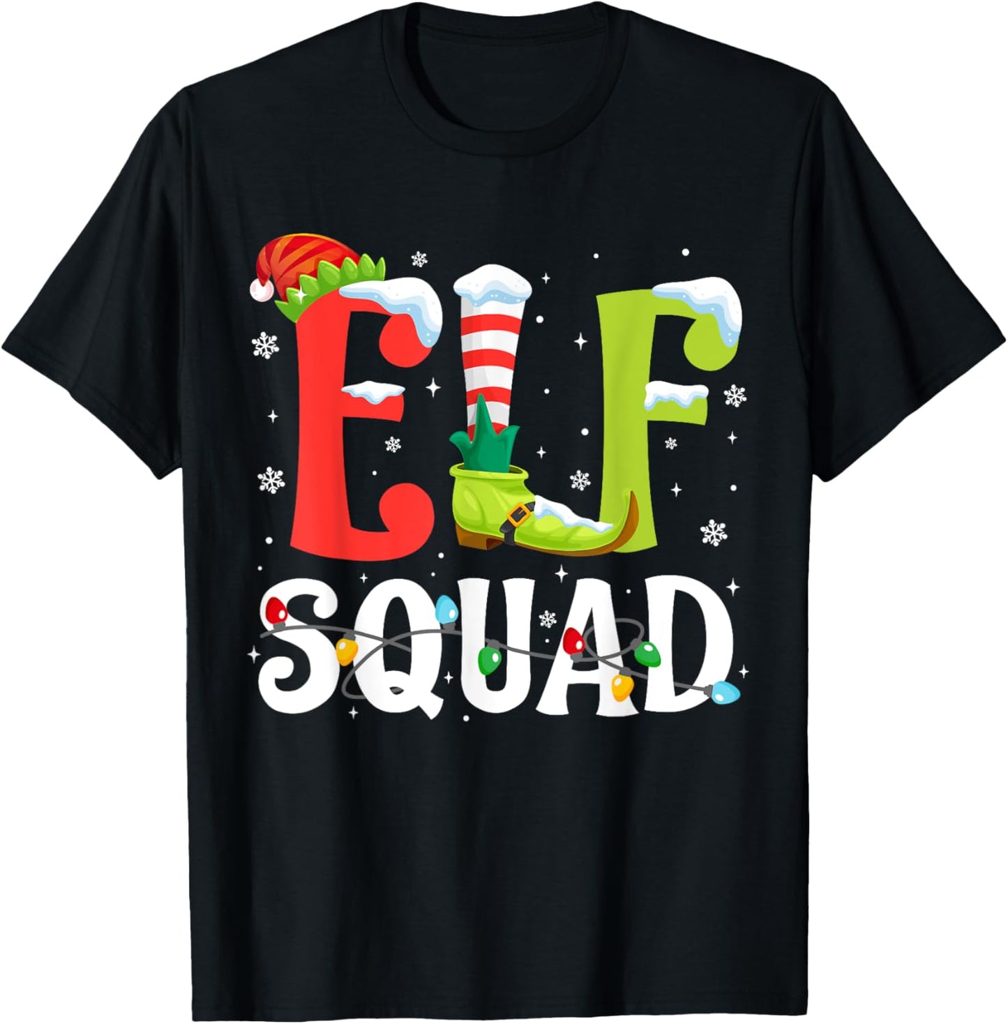 Elf Squad Christmas Family Matching Pajamas Xmas Elf Pajama T-Shirt - T-Shirt | Black