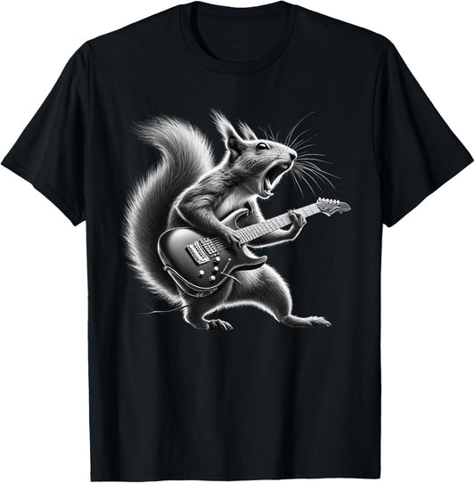 Squirrel Playing Guitar Rock and Roll Kids Men T-Shirt - T-Shirt | Black