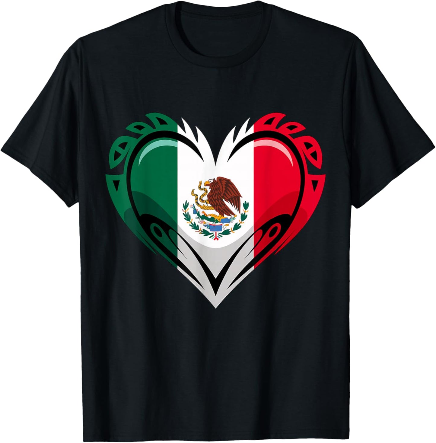 Mexico Flag Heart Mexican T-Shirt - T-Shirt | Black