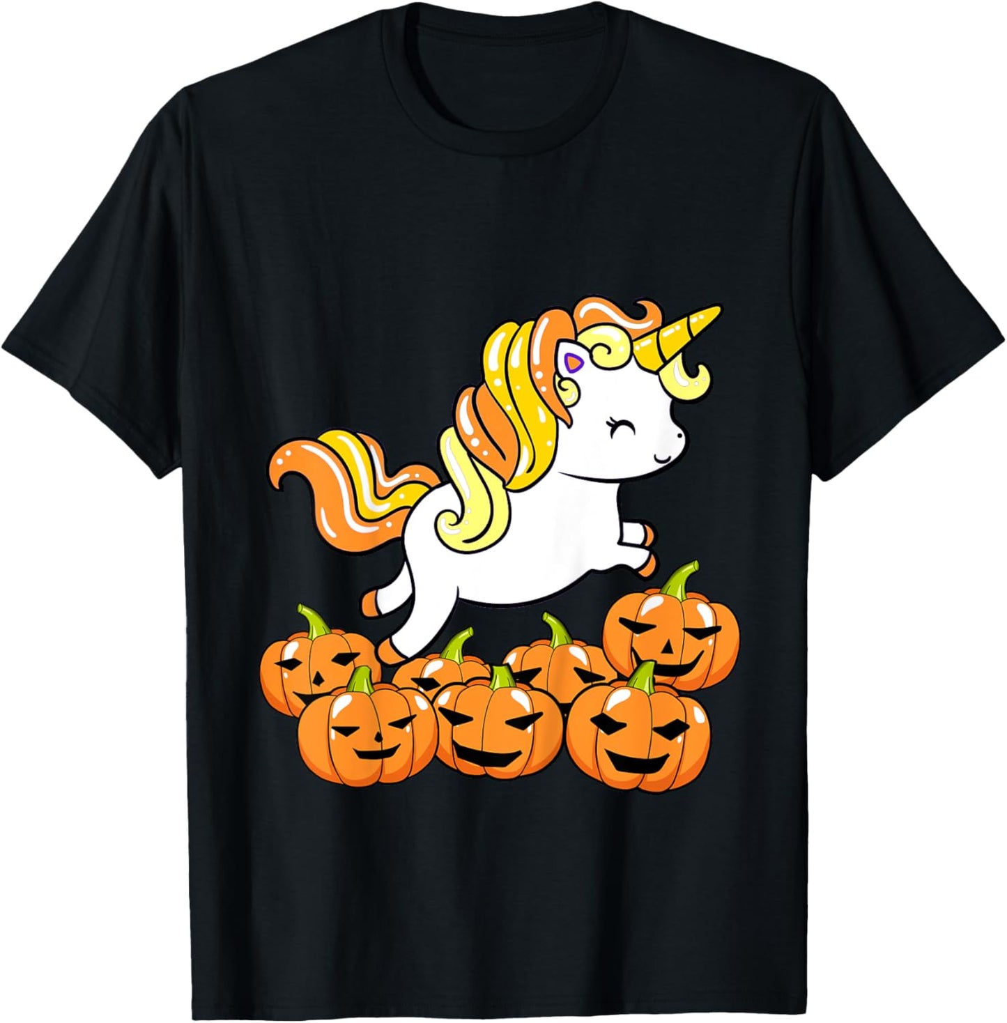 Kids Girls Unicorn Halloween Jack O Lantern Pumpkin Toddler T-Shirt - T-Shirt | Black