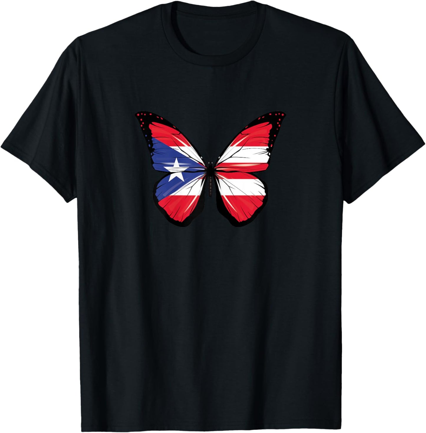 Puerto Rico Flag Colours Butterfly Puerto Rico Butterfly T-Shirt - T-Shirt | Black