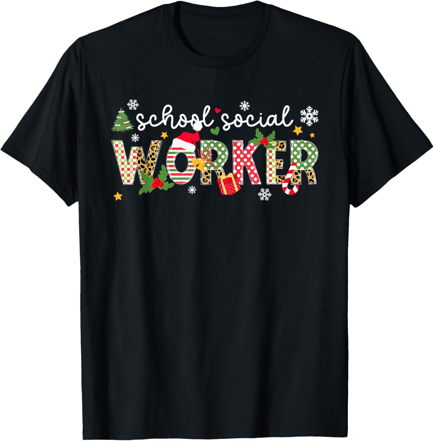 School Social Worker Christmas School Social Worker Xmas T-Shirt - T-Shirt | Black