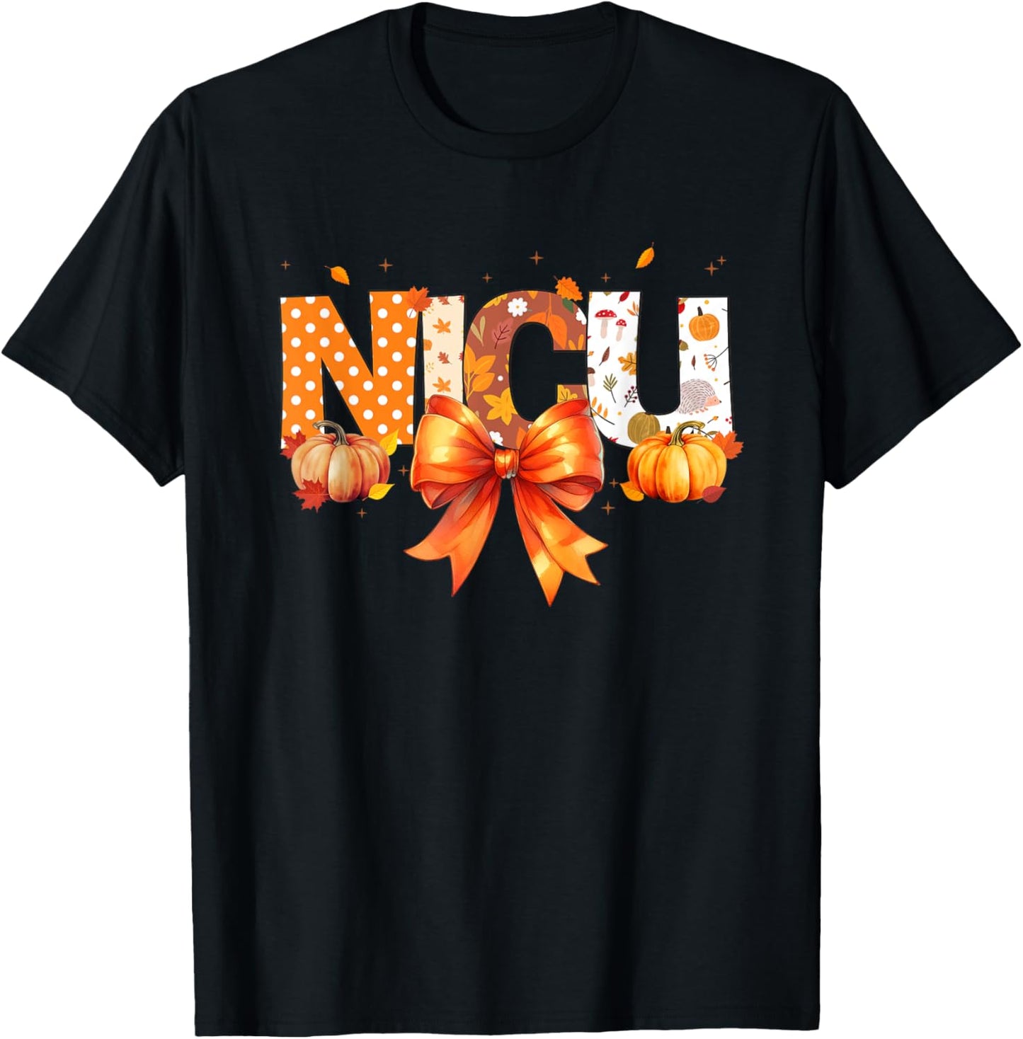Love NICU Pumpkin Leopard Autumn Fall Season Scrub Women T-Shirt - T-Shirt | Black