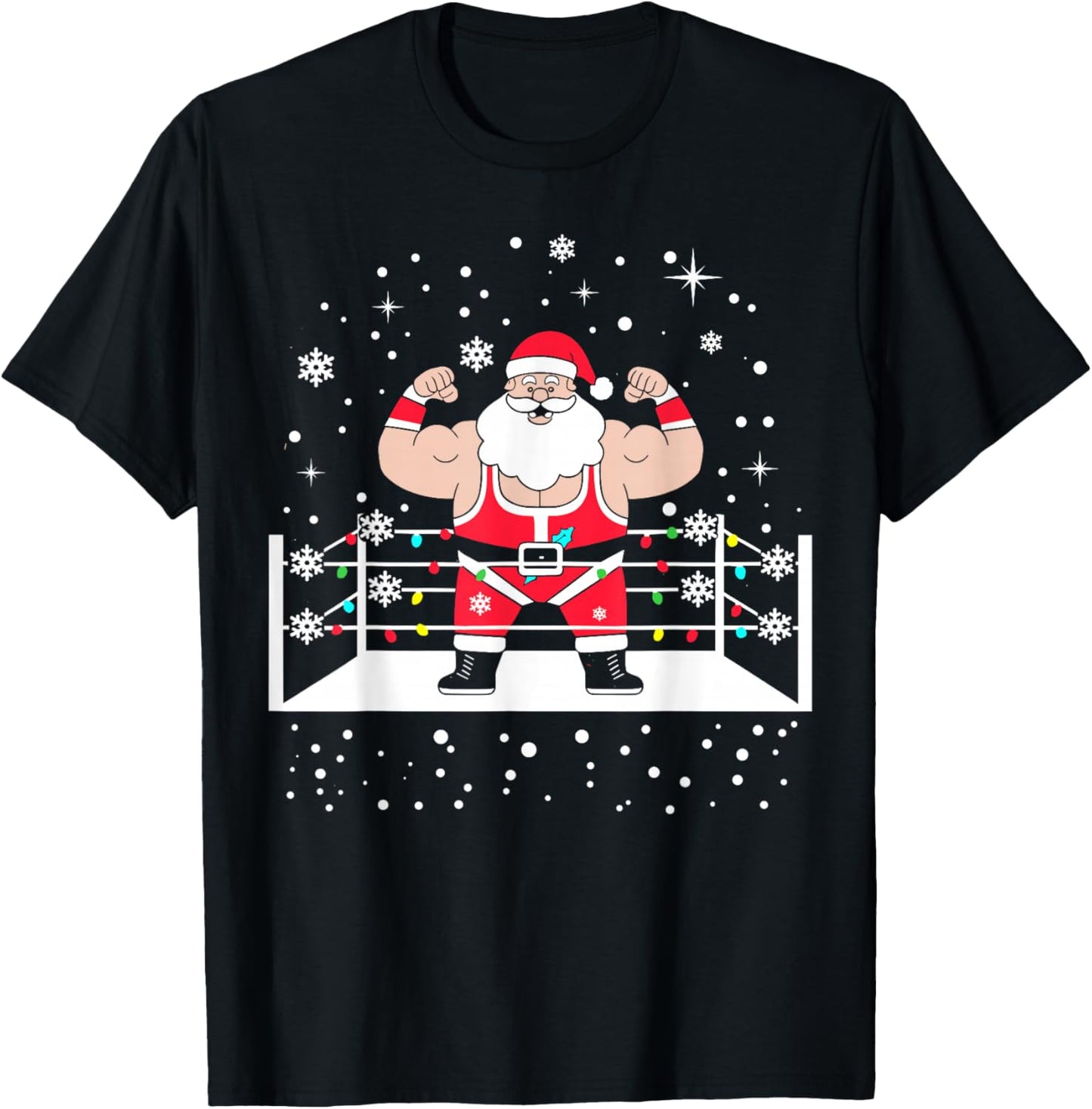 Funny Wrestling Santa Xmas Lights Wrestling Christmas T-Shirt - T-Shirt | Black