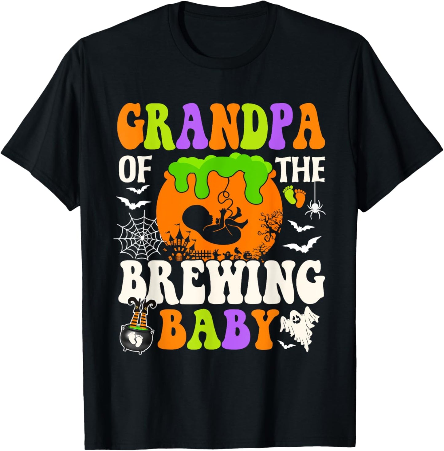 Grandpa Of The Brewing Baby Halloween Pregnancy Baby Shower T-Shirt - T-Shirt | Black