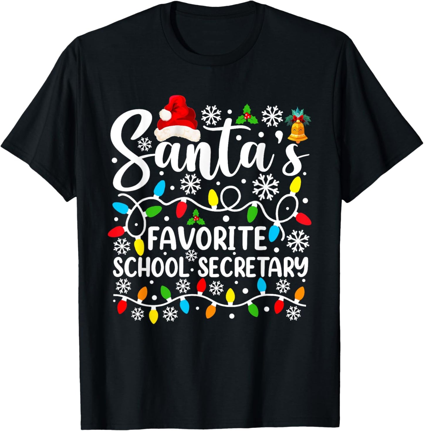 Santa's Favorite School Secretary Funny Christmas T-Shirt - T-Shirt | Black