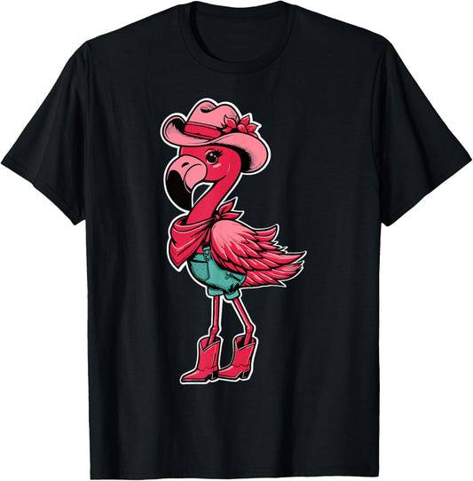 Flamingo Cowgirl Women Girl Cute Flamingo Tropical Birds T-Shirt - T-Shirt | Black