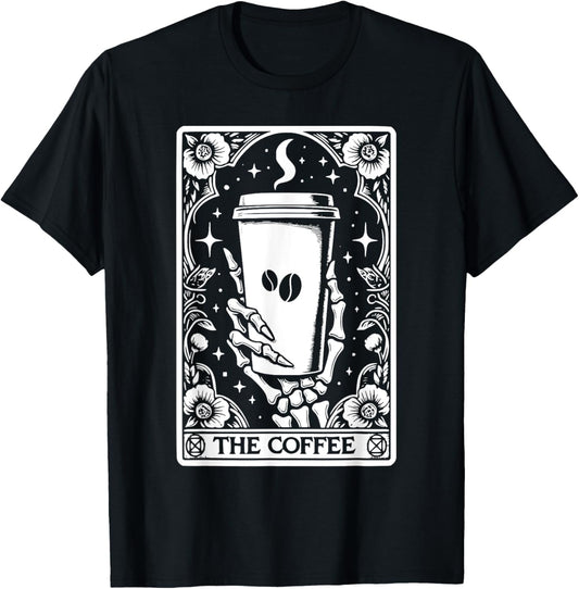 The Coffee Tarot Cards Skeleton Coffee Gifts Tarot Card T-Shirt - T-Shirt | Black