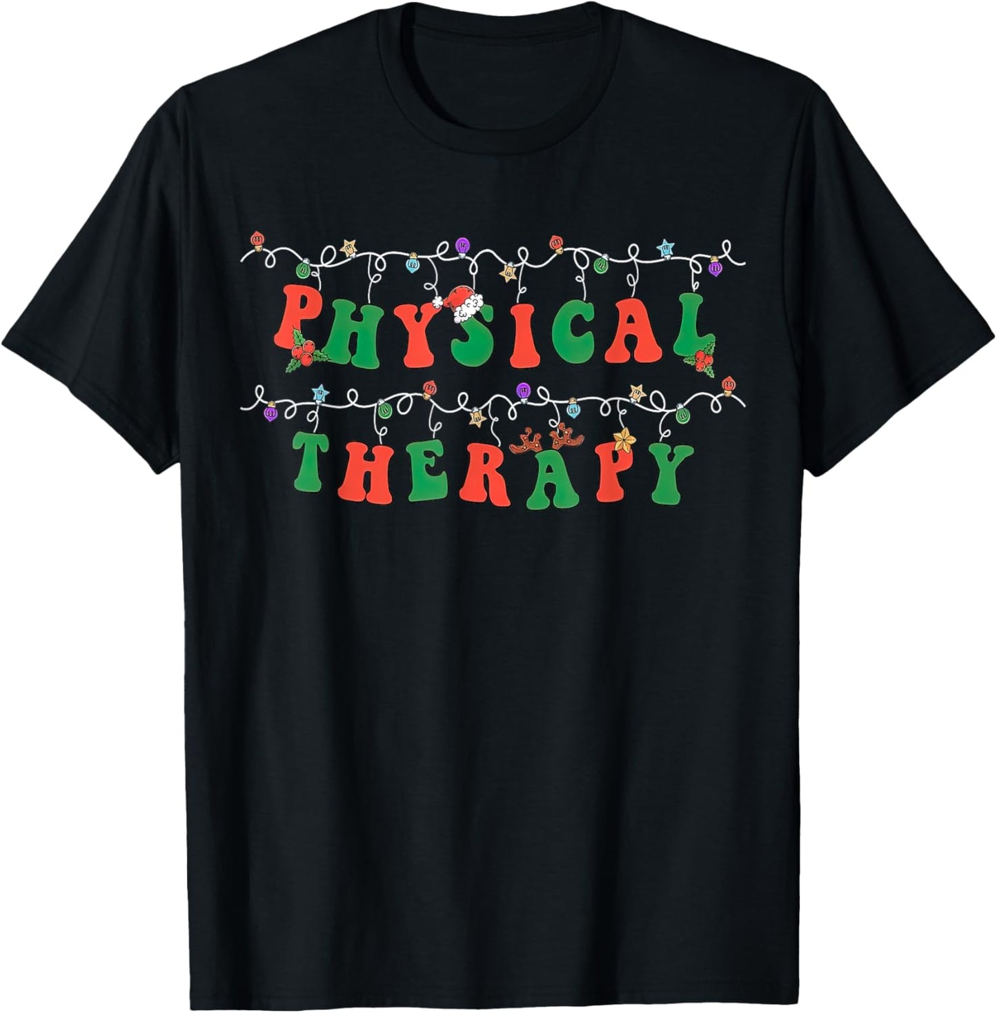 Physical Therapy PT Santa Hat Christmas Lights Xmas Pajama T-Shirt - T-Shirt | Black