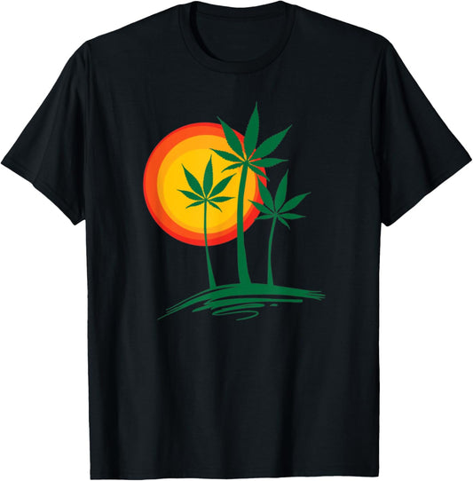 Beautiful Marijuana Weed Palm Tree Tropical Paradise T-Shirt - T-Shirt | Black