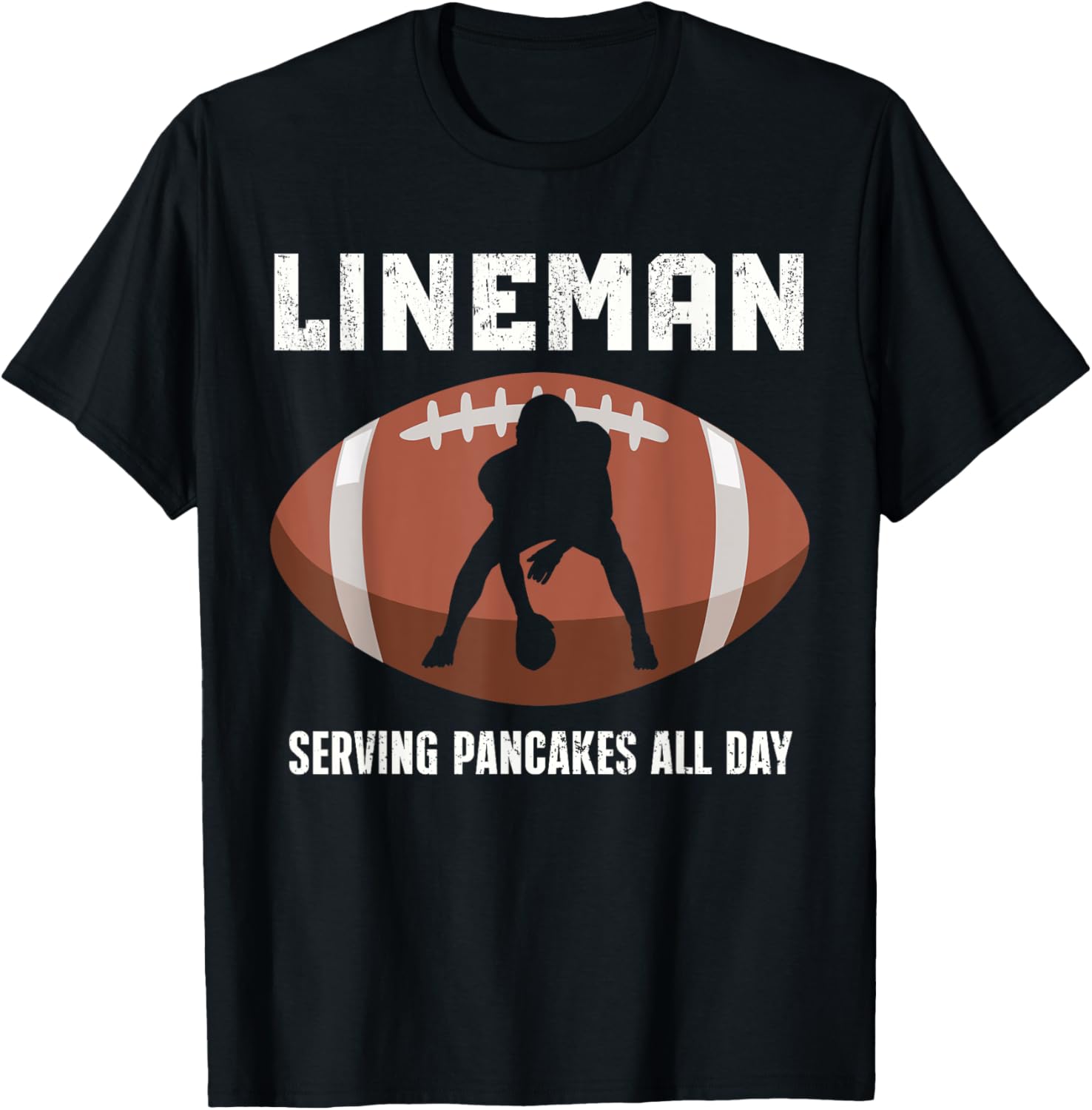 Funny Lineman American Football Serving Pancakes All Day T-Shirt - T-Shirt | Black