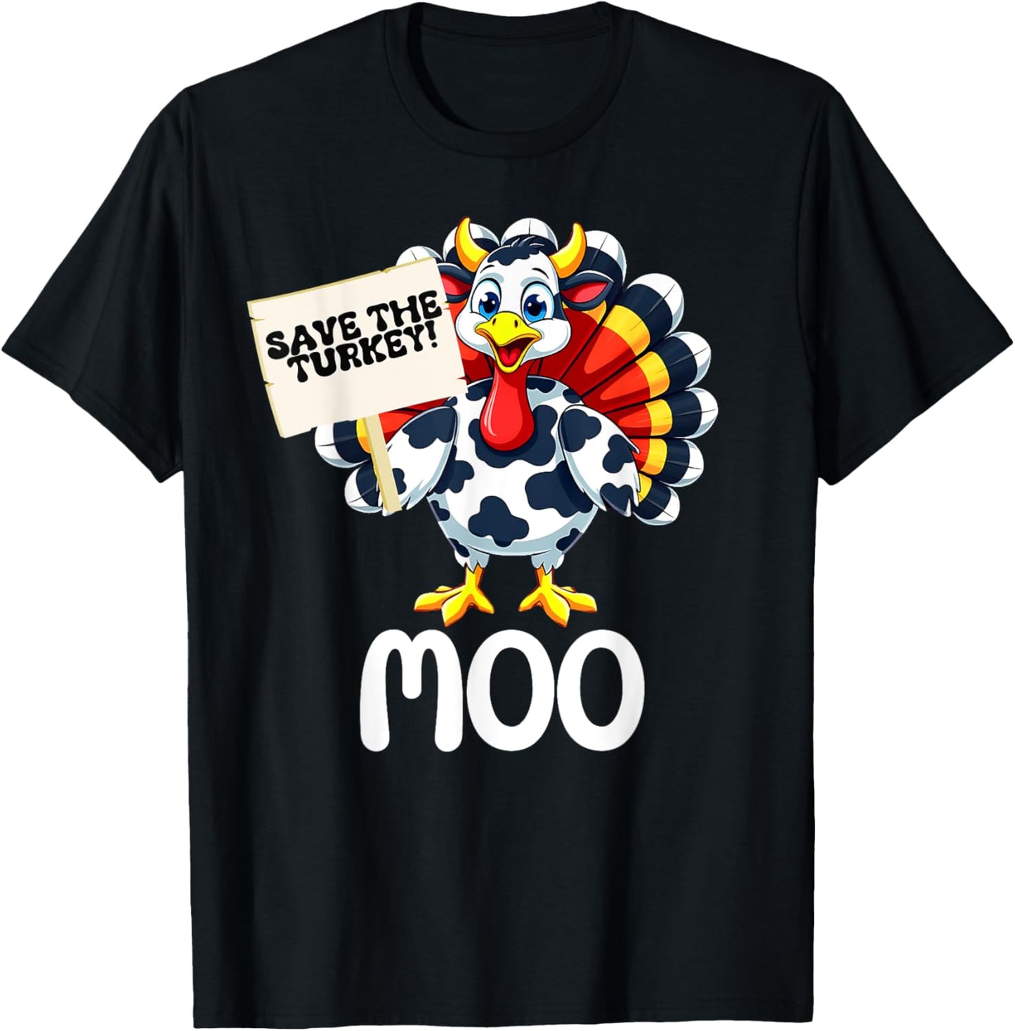 Save The Turkey,Funny Cow Dressed turkey Thanksgiving 2025 T-Shirt - T-Shirt | Black