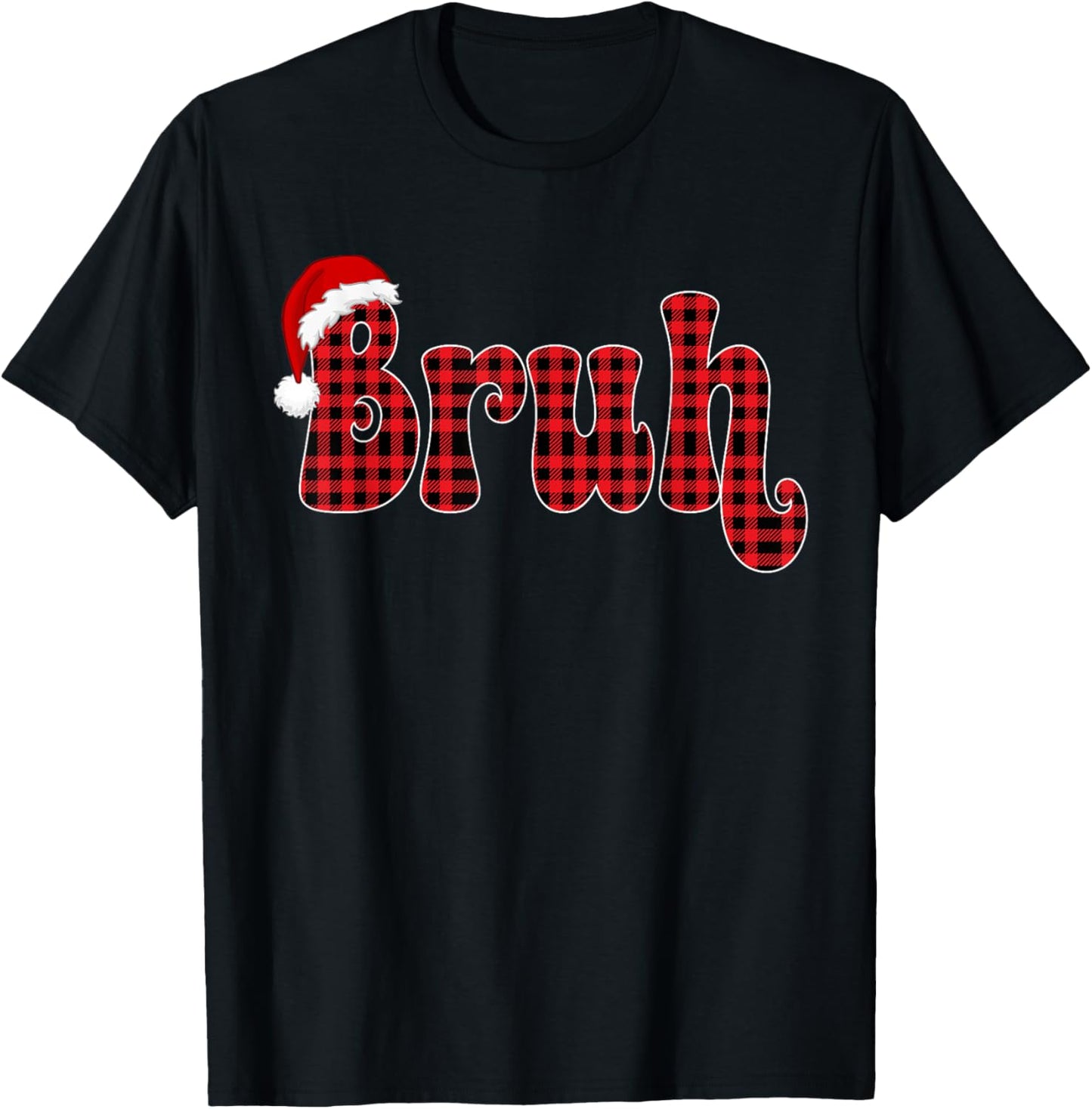Bruh Funny Christmas Plaid Teens Boys Kids Xmas Pajamas T-Shirt - T-Shirt | Black