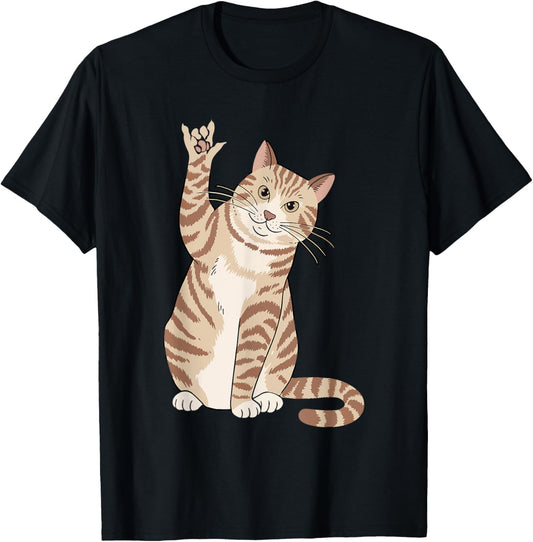 Cute Cat ILY Hand Gesture ASL Hearing Loss Deaf Awareness Men Women Kids T-Shirt - T-Shirt | Black