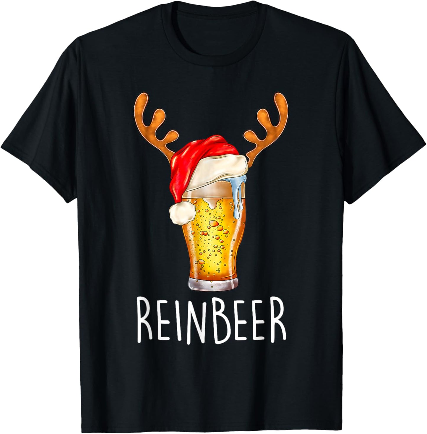Wi-nedeer Reinbe-er Santa Hat Rei-ndeer Couple Xmas Matching T-Shirt - T-Shirt | Black