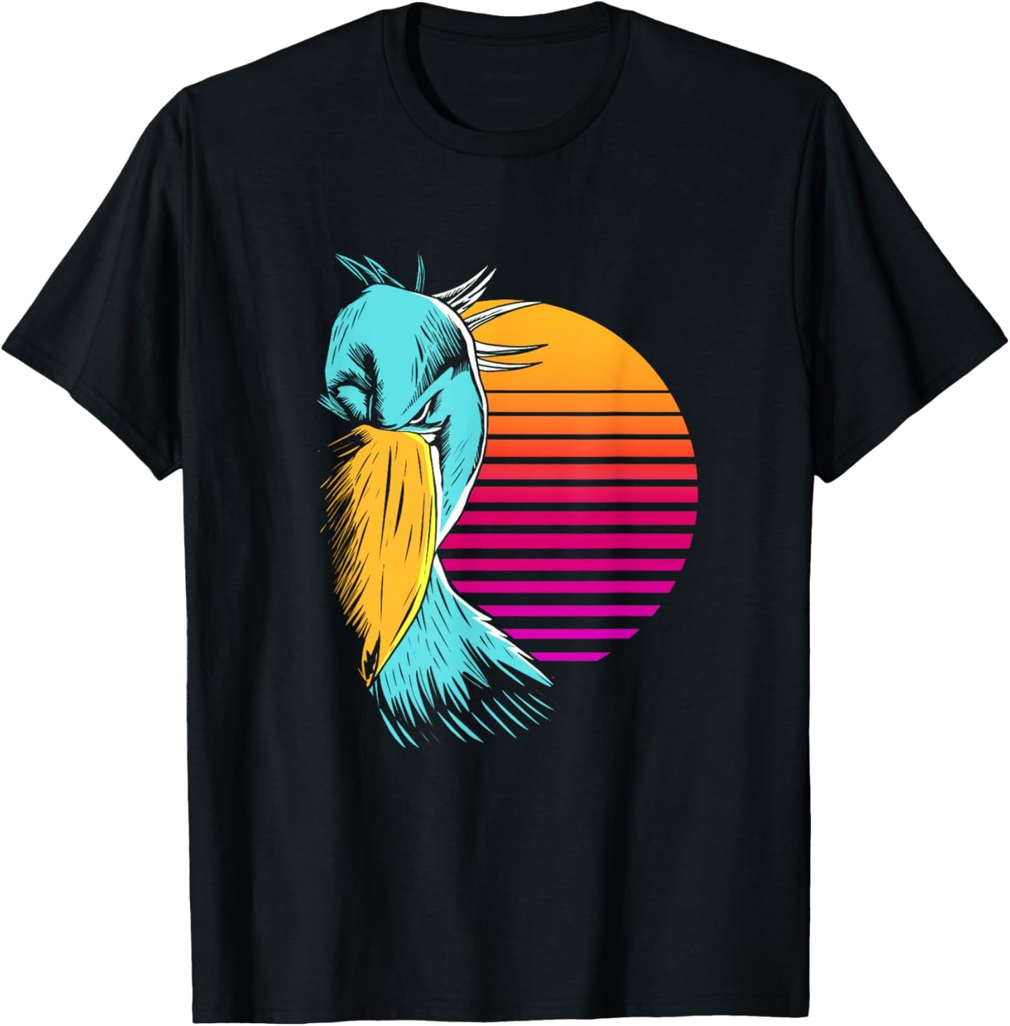 Retro Sunset Shoebill Stork Shoe Bill Bird T-Shirt - T-Shirt | Black