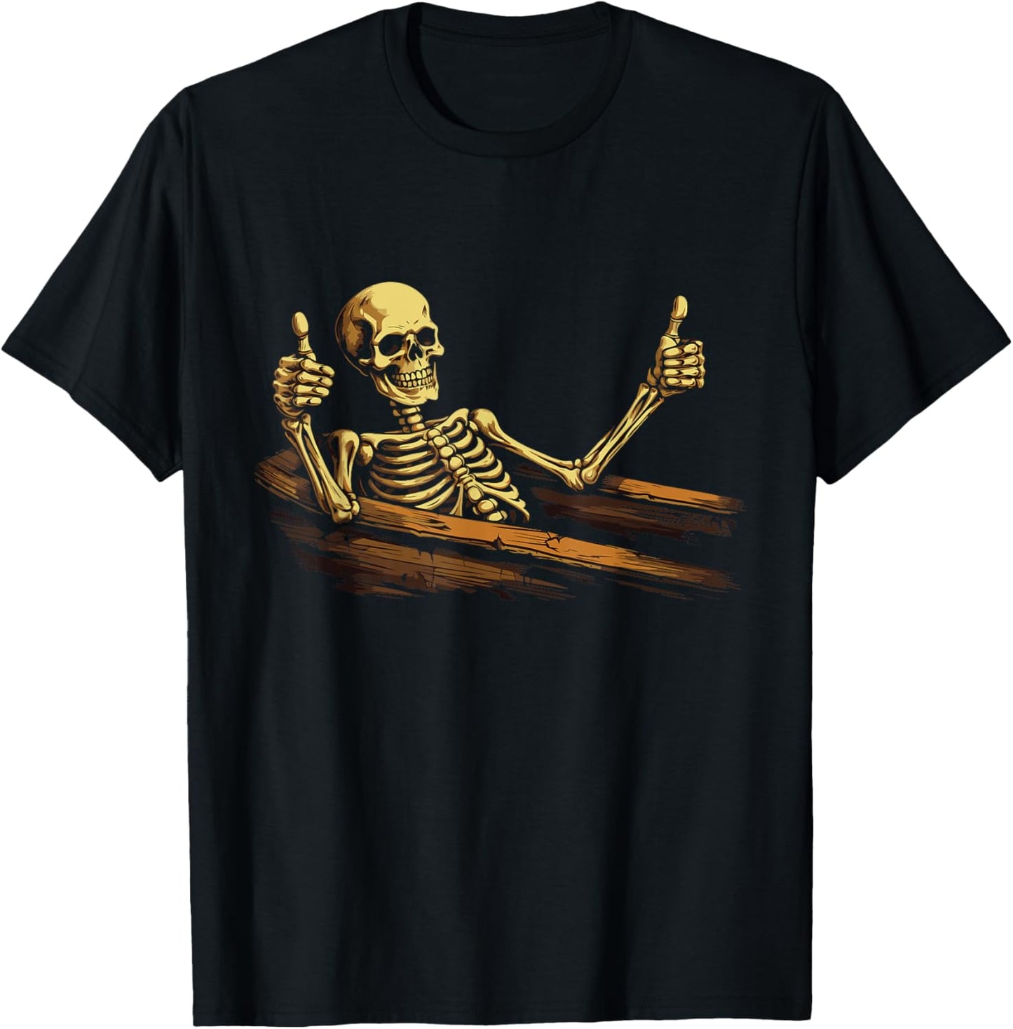 Thumbs Up Skeleton Coffin Funny Skull Halloween Women Men T-Shirt - T-Shirt | Black
