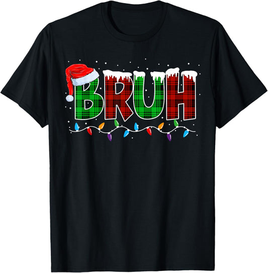 Bruh Funny Christmas Buffalo Plaid Xmas Boys Kids Pajamas T-Shirt - T-Shirt | Black