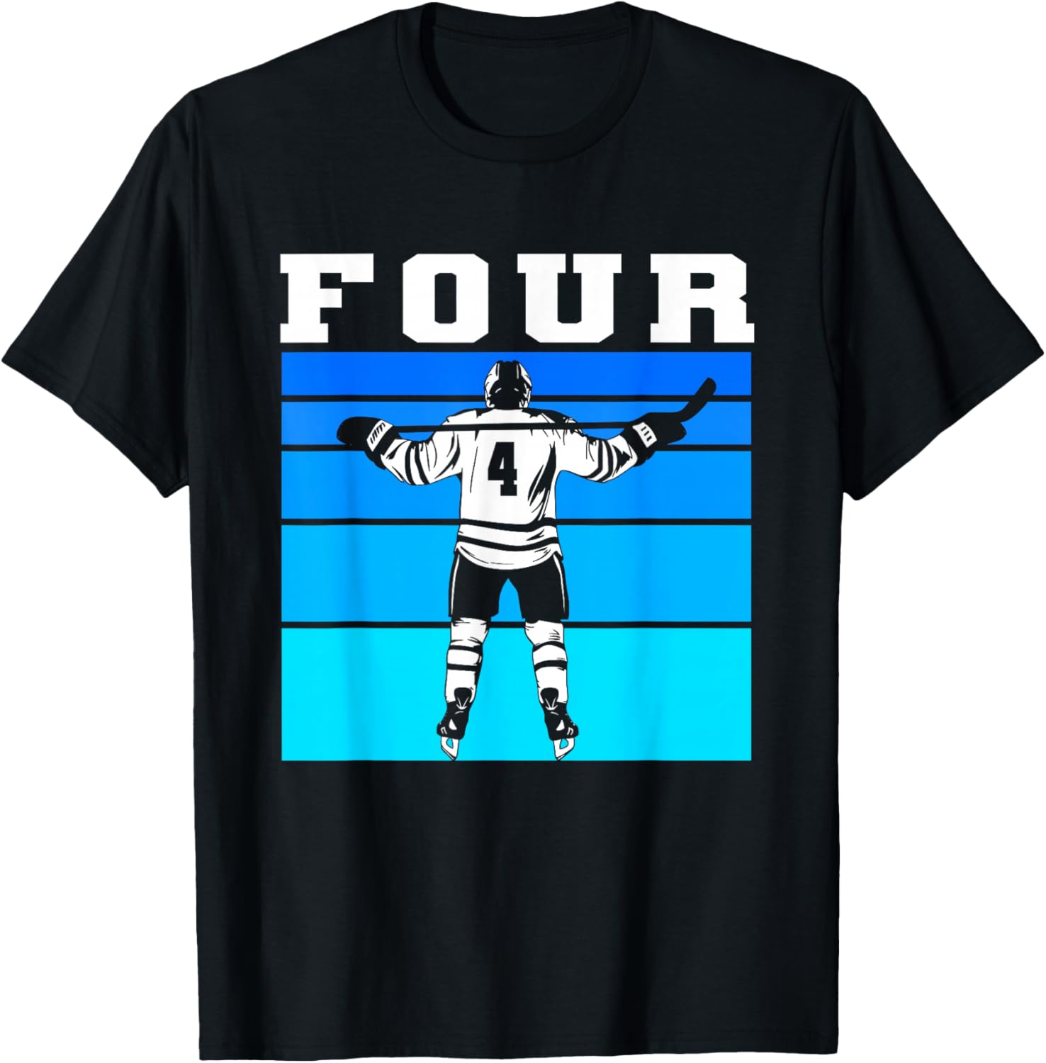 Hockey Boy 4th Birthday Four Ice Hockey Birthday Party T-Shirt - T-Shirt | Black