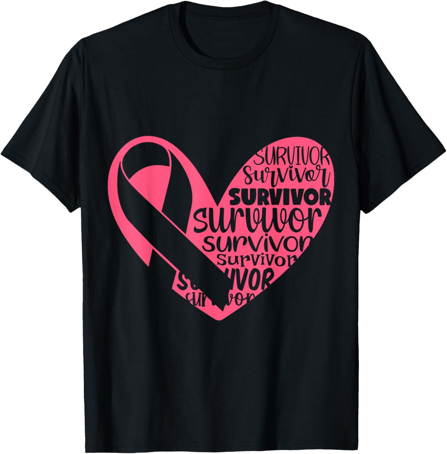 Survivor Heart Breast Cancer Awarenes T-Shirt - T-Shirt | Black