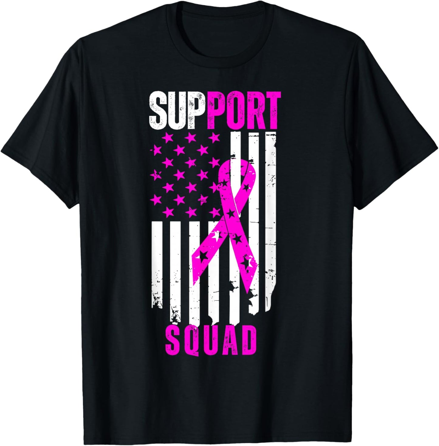 Breast Cancer Support Squad Women Breast Cancer Pink Ribbon T-Shirt - T-Shirt | Black