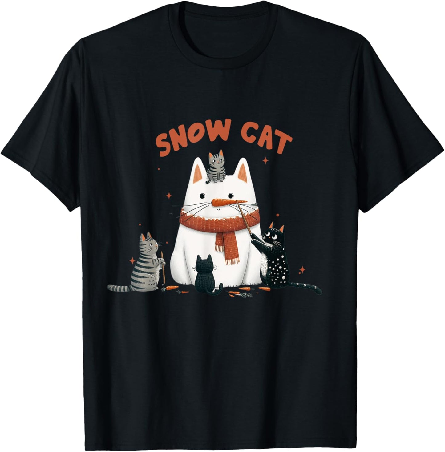 Funny Snow Cat Snowman Christmas Cat T-Shirt - T-Shirt | Black