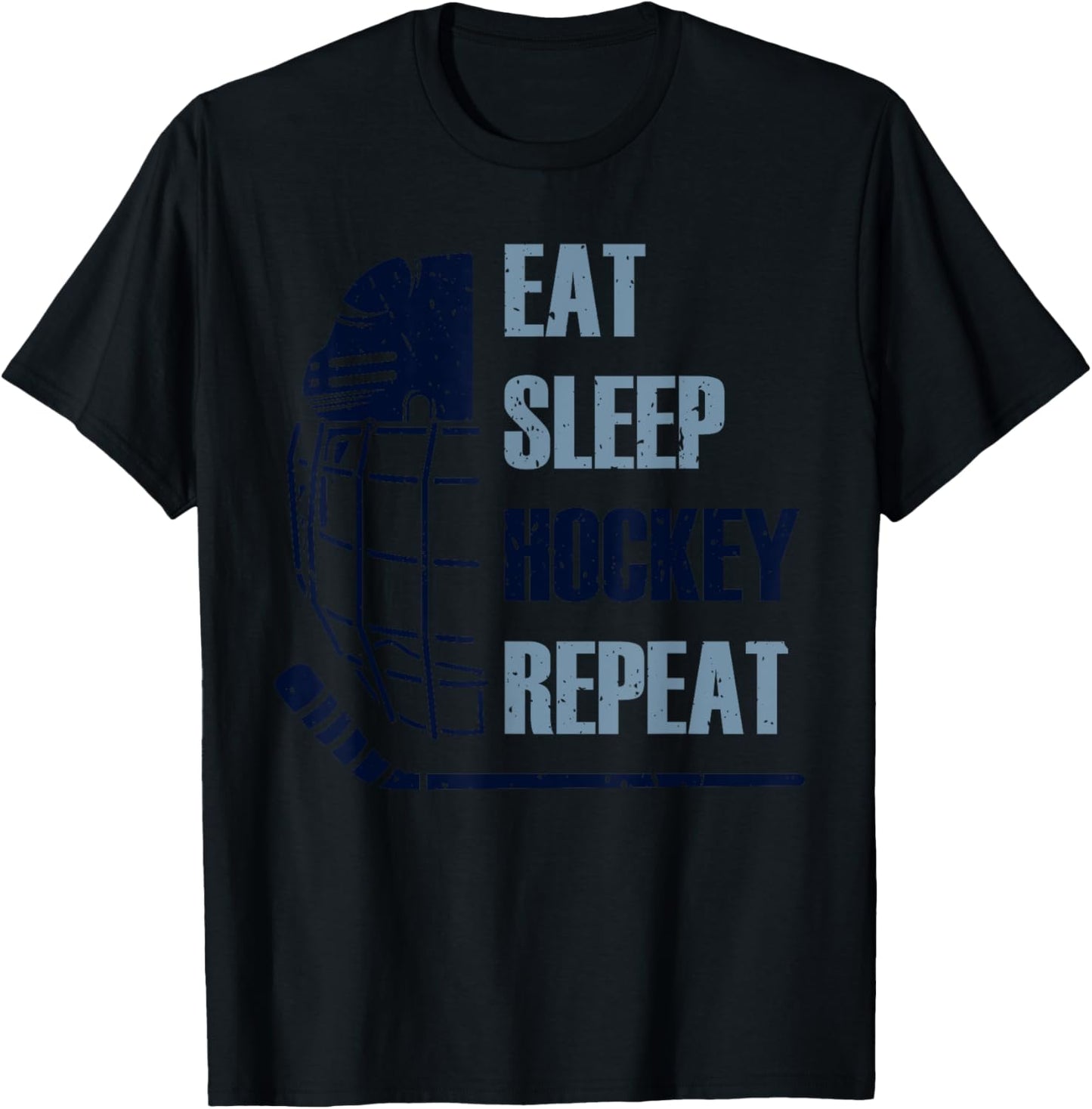 Eat Sleep Hockey Repeat Funny Mask Stick Ice Hokey Player T-Shirt - T-Shirt | Black