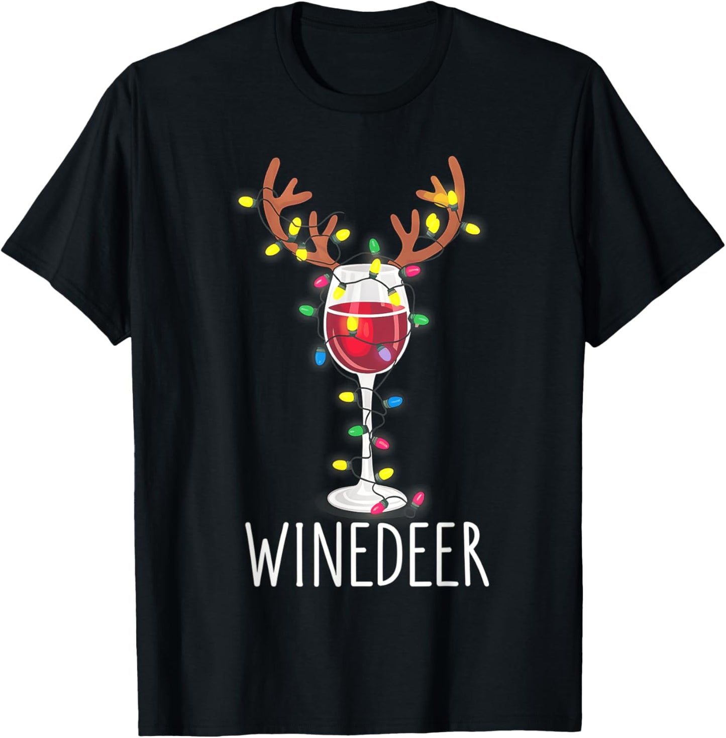 Winedeer Reinbeer Santa Hat Reindeer Couple Xmas Matching T-Shirt - T-Shirt | Black
