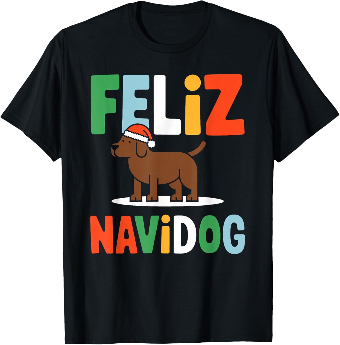 Feliz Navidad Chocolate Labrador Christmas Spanish T-Shirt - T-Shirt | Black