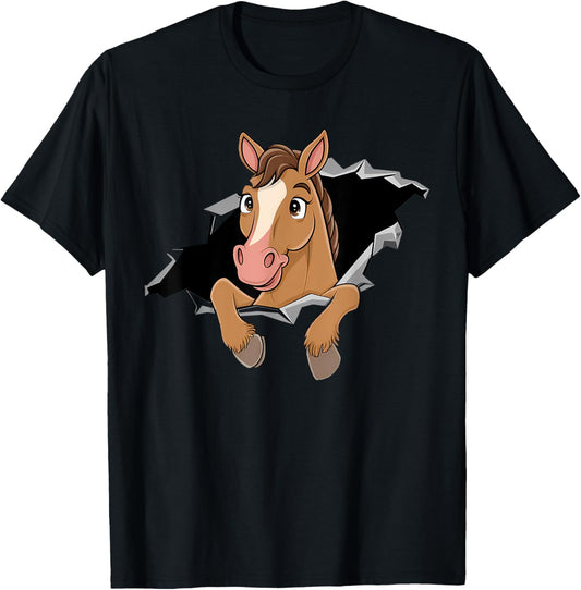 Horse Riding Lover Gift Co. Funny Horse Riding - -Adults/Kids, Black, Small, Short Sleeve, Classic Fit, Cotton Blend, U-Neck, , Cartoon, Birthday T-Shirt - T-Shirt | Black
