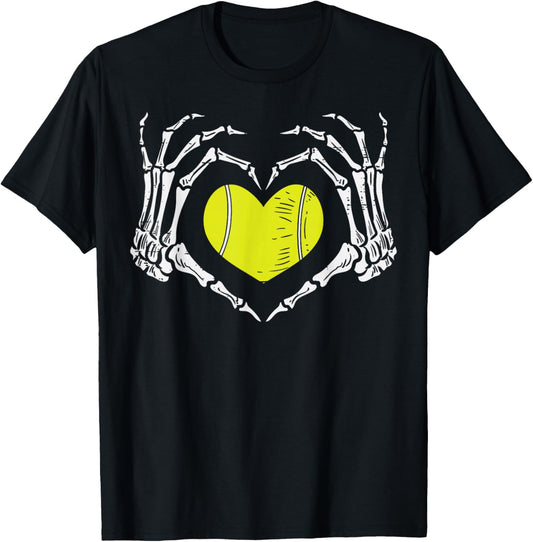 Halloween Tennis Heart Skeleton Hand Costume Men Boys Kids T-Shirt - T-Shirt | Black