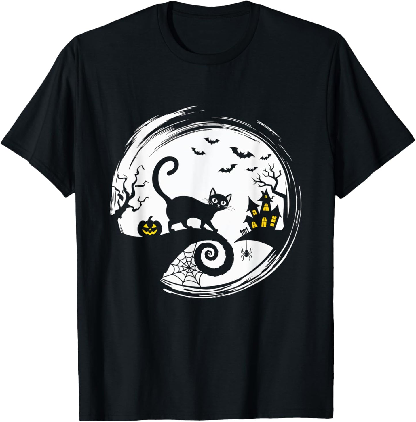 Halloween Cat Pumpkin Bats Spooky Black Cat T-Shirt - T-Shirt | Black