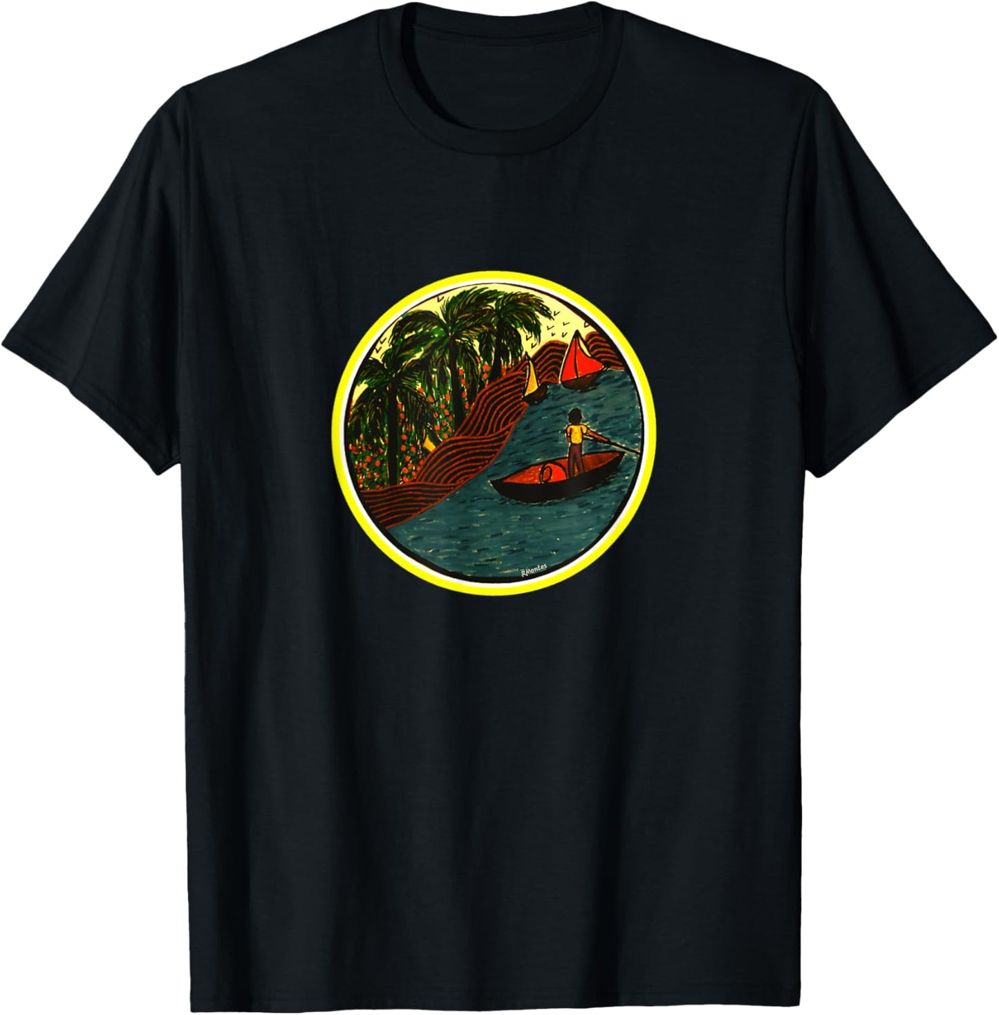 Pyram's Heart Rustic Design- Evening Fishing T-Shirt - T-Shirt | Black
