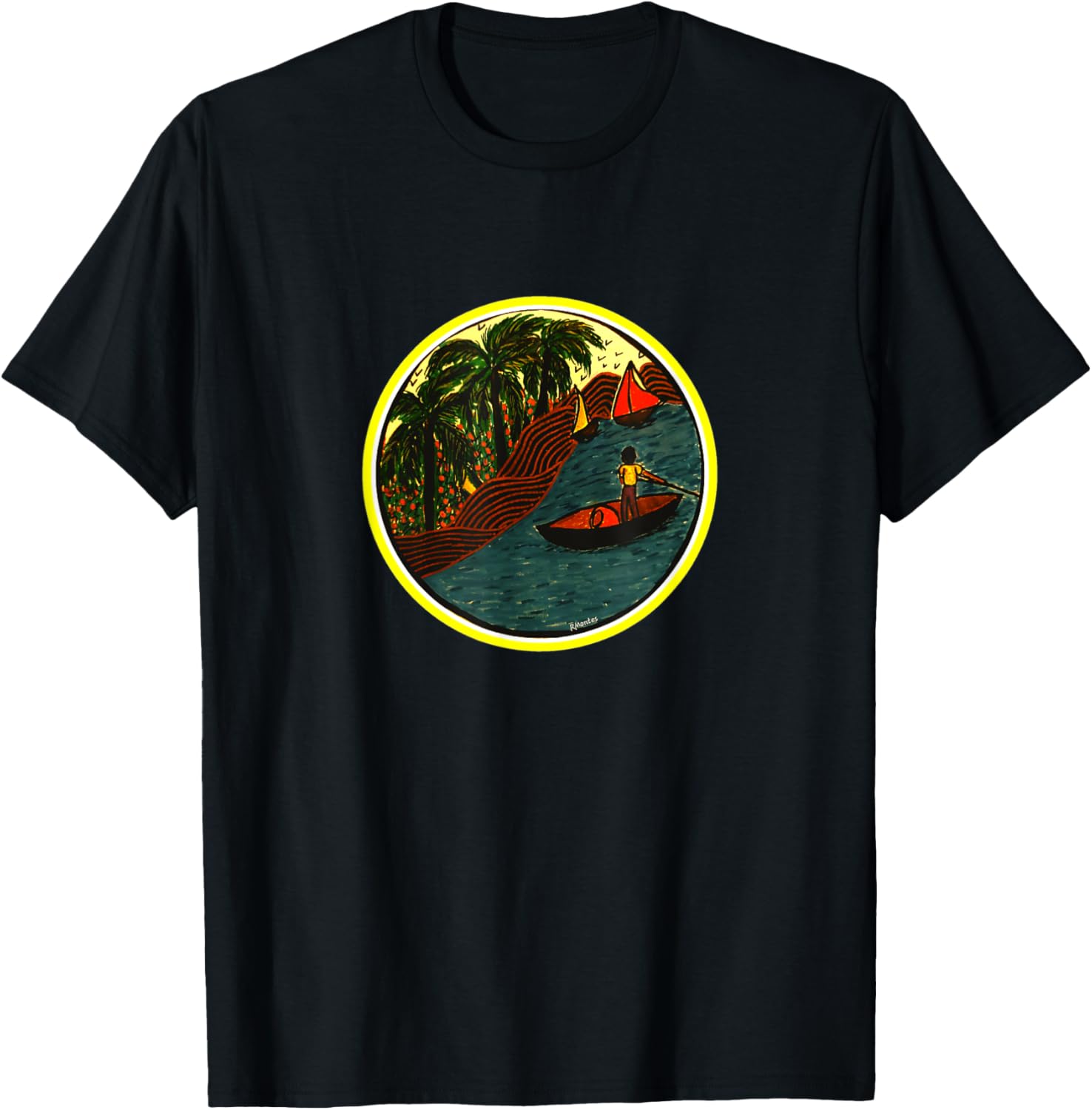 Pyram's Heart Rustic Design- Evening Fishing T-Shirt - T-Shirt | Black