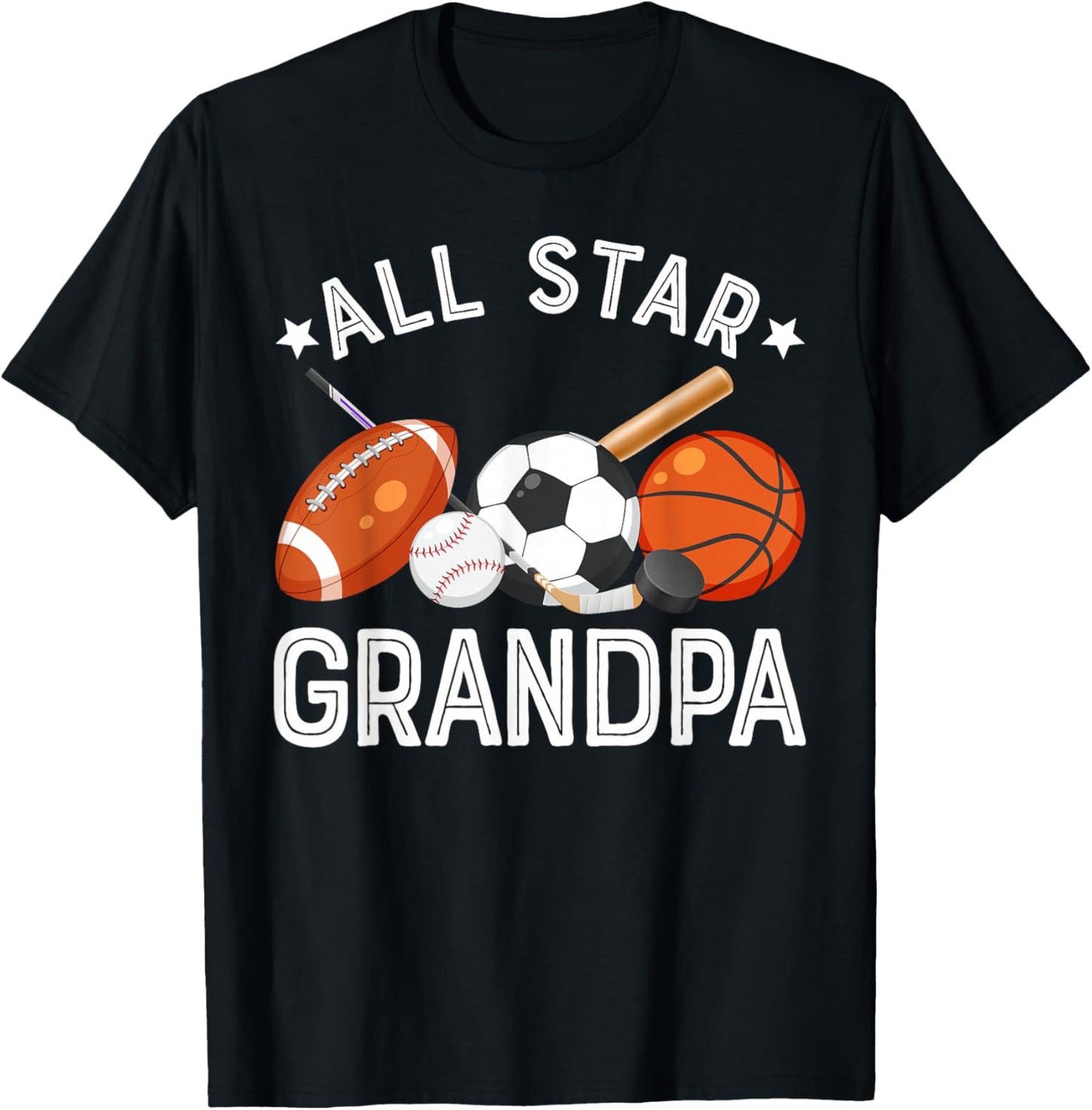 All Star Grandpa Of The Birthday Boy Basketball Soccer Sport T-Shirt - T-Shirt | Black